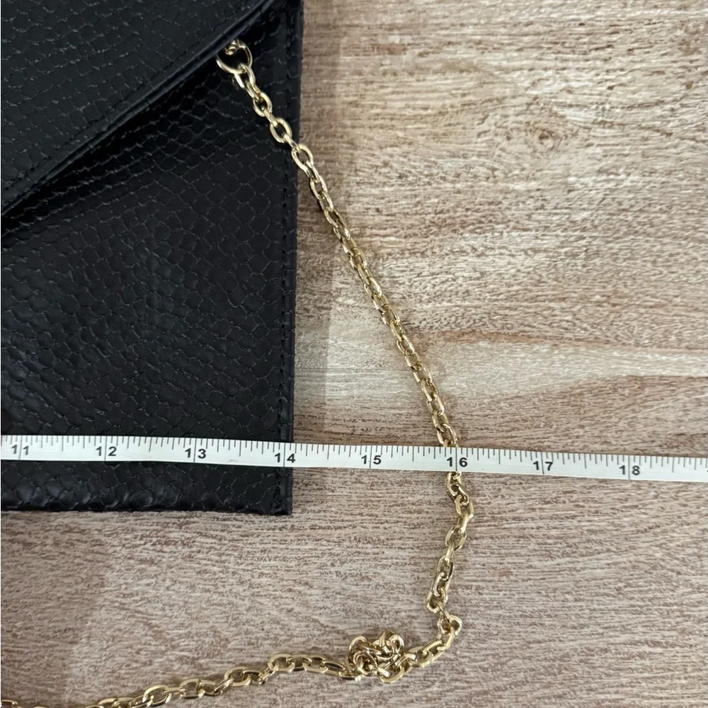 Urban Expressions Snakeskin Embossed Black Envelope Clutch with Gold Chain